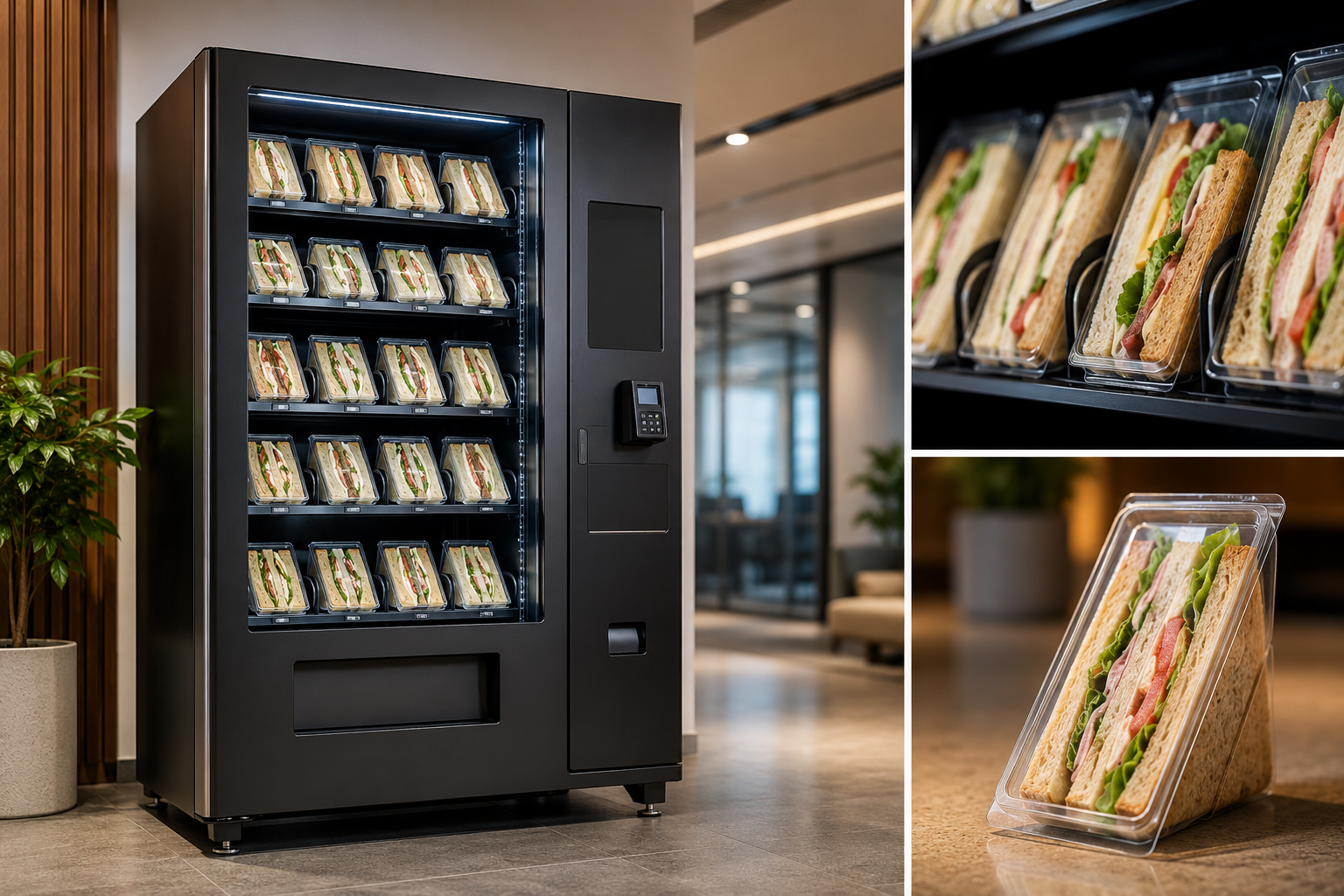 Fresh-food sandwich vending machine in an office